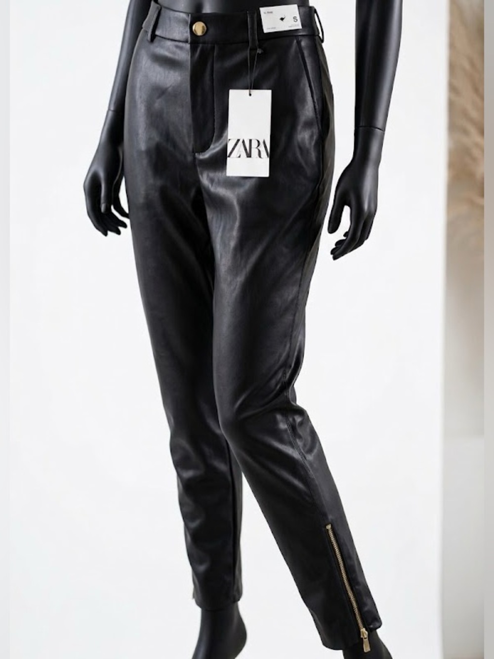 Zara Black Faux Leather Skinny Pants with Ankle Zipper